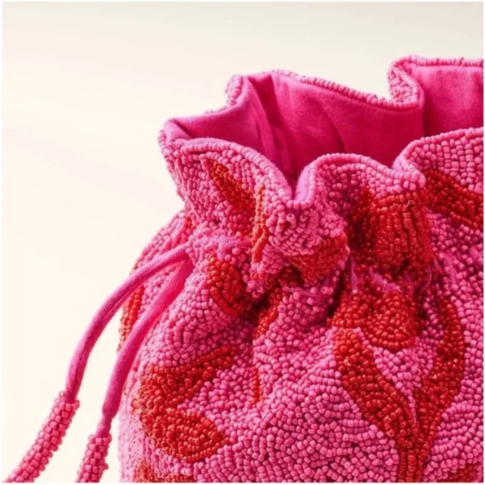 Kate Spade x Target Beaded Classic Rose Drawstring Bucket Bag - Pink/Red - Picture 4 of 5